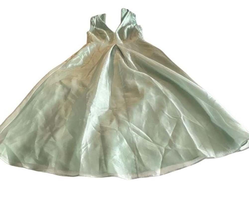 Thread Sleeveless V-Neck Pleated A-Line Dress Celadon Green Size 6R